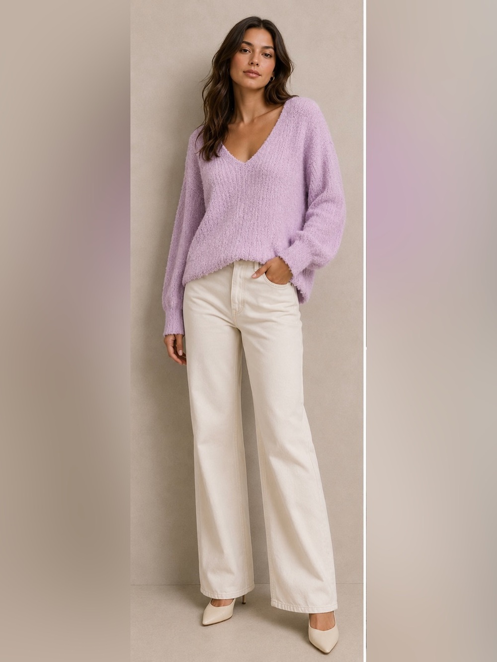 Sincerely Jules Lilac Sherpa V‎ Neck Sweater.